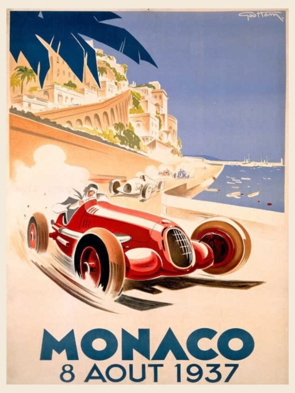 1937 MONACO GRAND PRIX AUTO RACING POSTER